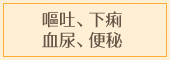 嘔吐、下痢、血尿、便秘